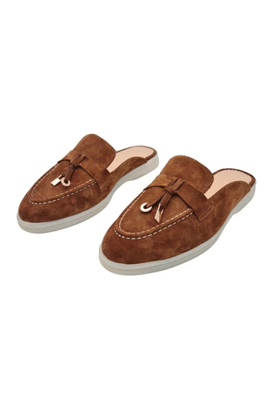 Gerçek Deri Taba Süet Günlük Kadın Terlik - Resim 5