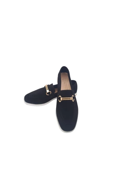 Hakiki Deri Toka Detaylı Siyah Süet Kadın Günlük Ayakkabı Modeli - 2