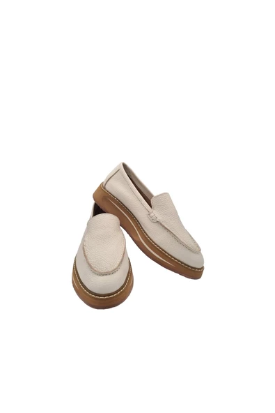 Gerçek Deri Bej Kadın Günlük Ayakkabı - Resim 8