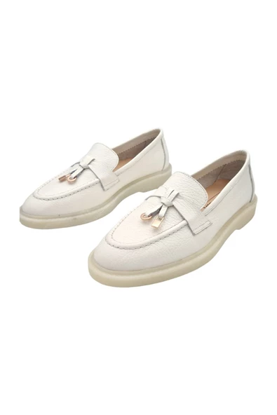 Gerçek Deri Beyaz Rahat Günlük Kadın Ayakkabı - 5