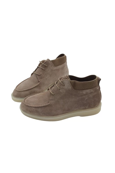 Gerçek Deri Bej Süet Bağcıklı Günlük Bot - 5