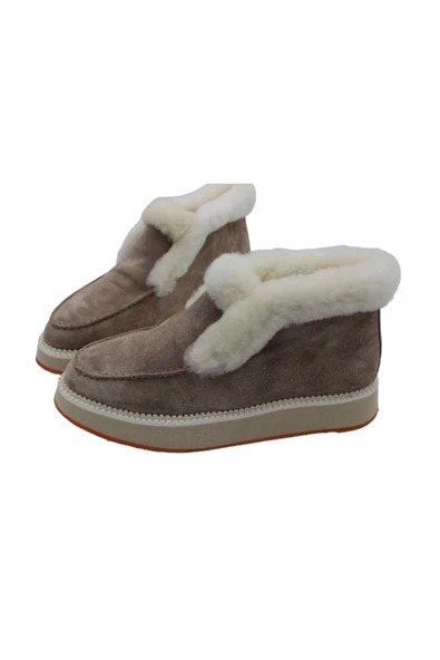 Gerçek Deri Bej Süet Ve Kürk Çok Hafif Günlük Kısa Kadın Bot - Resim 5