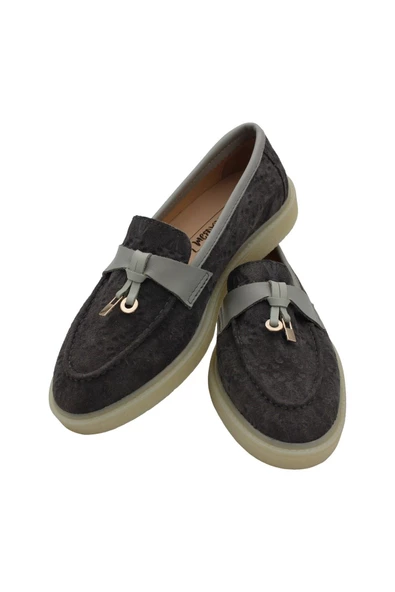 Gerçek Deri Gri Süet Rahat Günlük Kadın Ayakkabı - Resim 7