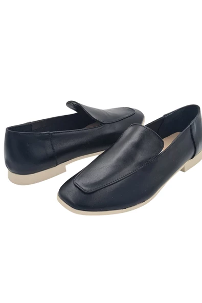 Hakiki Deri Siyah Günlük Kadın Ayakkabı Babet - 6