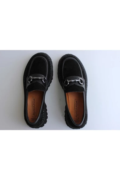 Hakiki Deri Siyah Günlük Kadın Ayakkabı Loafer Makosen Deri Tokalı Günlük Aykkbm2515 - 2