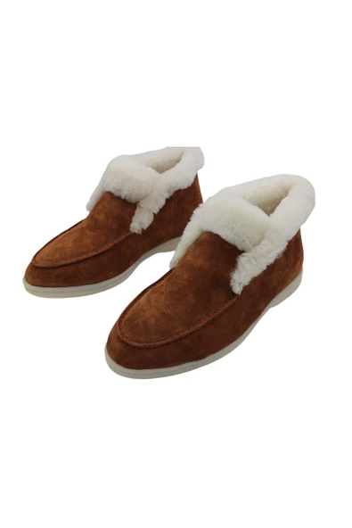 Gerçek Deri Taba Süet Ve Gerçek Beyaz Kürk Günlük Kadın Bot - 5