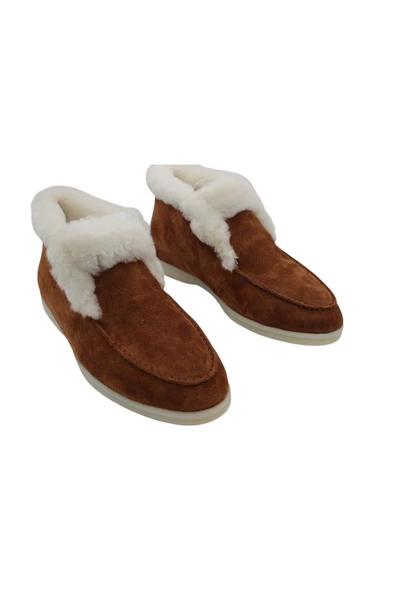 Gerçek Deri Taba Süet Ve Gerçek Beyaz Kürk Günlük Kadın Bot - 2