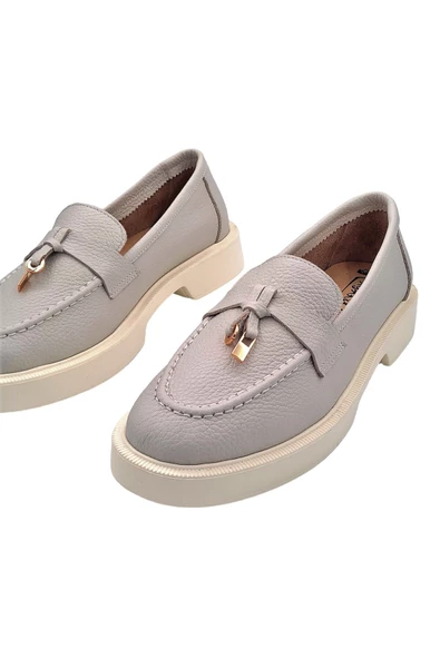 Hakiki Deri Açık Gri Kadın Günlük Ayakkabı - Resim 5
