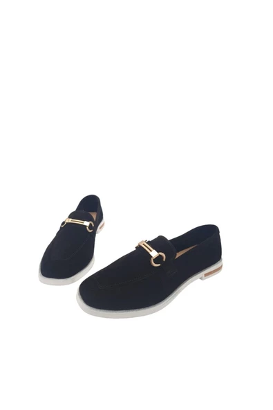 Hakiki Deri Toka Detaylı Siyah Süet Kadın Günlük Ayakkabı Modeli - 8