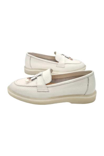 Gerçek Deri Beyaz Rahat Günlük Kadın Ayakkabı - 7