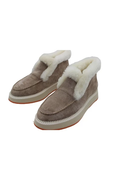 Gerçek Deri Bej Süet Ve Kürk Çok Hafif Günlük Kısa Kadın Bot - Resim 4