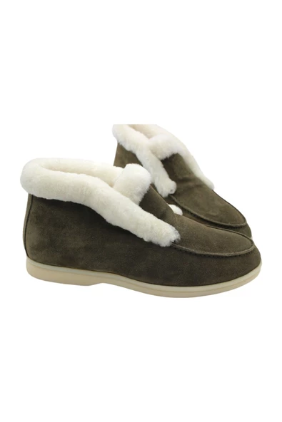 Gerçek Deri Haki Süet Ve Kürk Günlük Kadın Bot ürün görseli 1