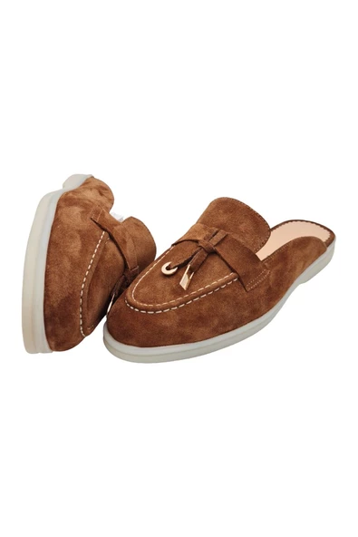 Gerçek Deri Taba Süet Günlük Kadın Terlik - Resim 4