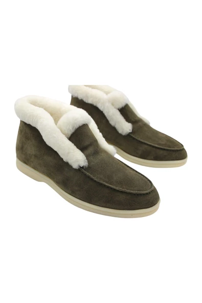 Gerçek Deri Haki Süet Ve Kürk Günlük Kadın Bot - Resim 3