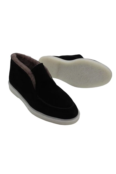 Gerçek Deri Siyah Süet Ve Gerçek Kürk Içten Lastikli Günlük Rahat Kadın Bot - Resim 3