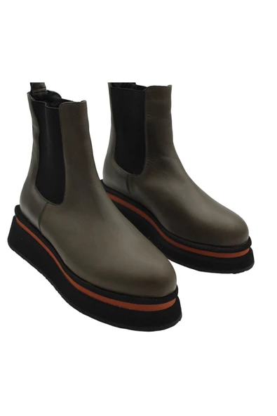 Gerçek Deri Haki Günlük Çok Hafif Kadın Chelsea Bot - Resim 3