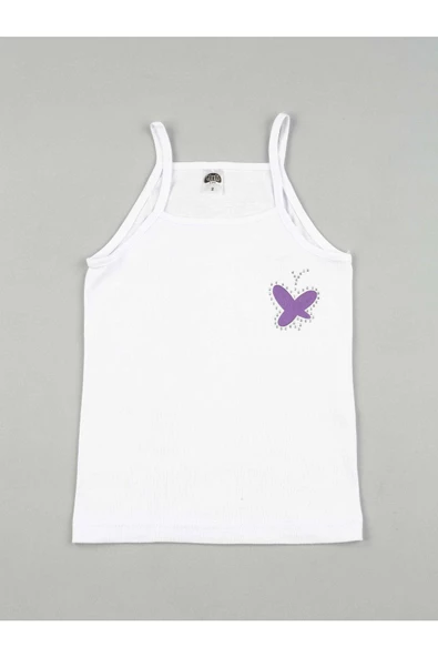 Gümüş Kız Çocuk İp Askı Taşlı Atlet 3055 - 6 Adet Beyaz 2 (3-4 YAŞ) - 5