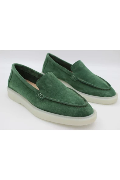 Hakiki Deri Yeşil Kadın Günlük Ayakkabı Babet Loafer Makosen - 7