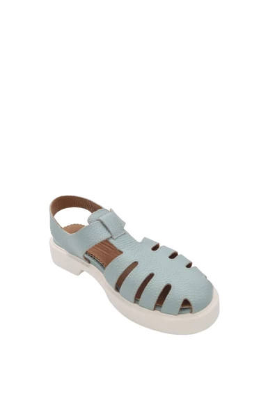 Hakiki Deri Açık Mavi Günlük Kadın Sandalet - Resim 6