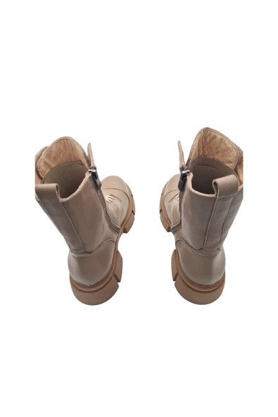 Hakiki Deri Taba Bağcıklı Ve Fermuarlı Kadın Bot - Resim 8