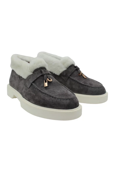 Gerçek Deri Gri Süet Ve Kürk Rahat Ve Hafif Günlük Kadın Bot - 5