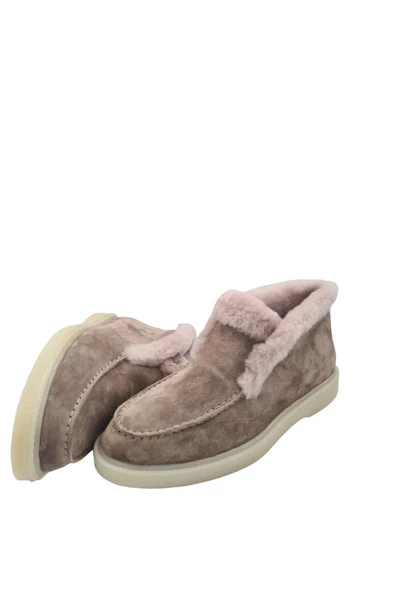 Hakiki Deri İçi Hakiki Kürk Bej Kadın Günlük Bot - 7