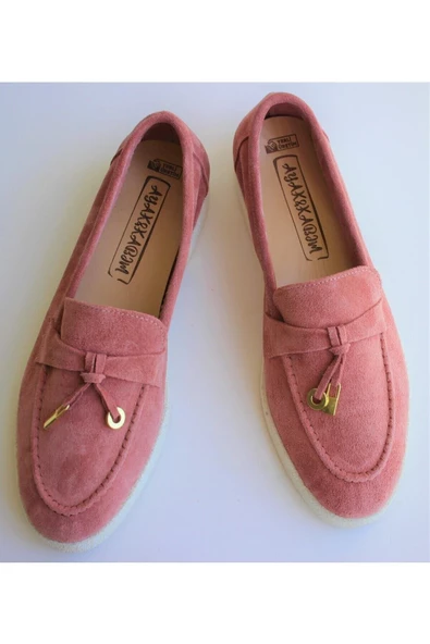 Hakiki Deri Pudra Küçük Ve Büyük Beden Günlük Kadın Ayakkabı Loafer Makosen - 3