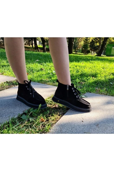 Gerçek Deri Siyah Süet Günlük Kadın Bot - 5