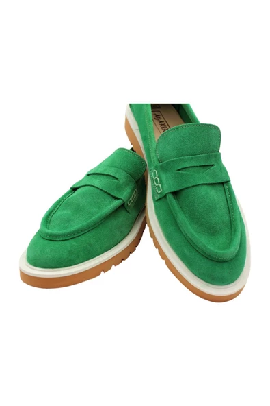 Gerçek Deri Yeşil Süet Çok Hafif Ve Rahat Günlük Kadın Ayakkabı - 4