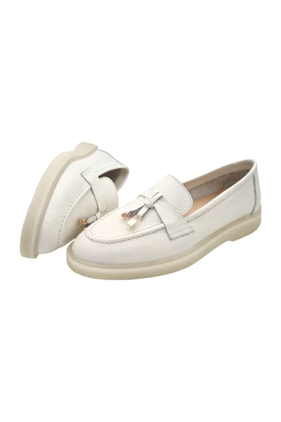 Gerçek Deri Beyaz Rahat Günlük Kadın Ayakkabı - 4