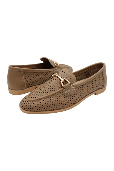 Gerçek Deri Taba Lazerli Yazlık Kadın Ayakkabı - 6