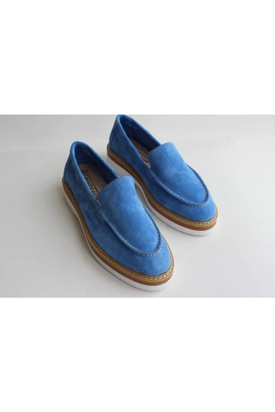 Hakiki Deri Mavi Günlük Kadın Ayakkabı Loafer Makosen - 4