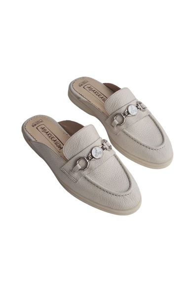 Hakiki Deri Beyaz Kadın Terlik - 2