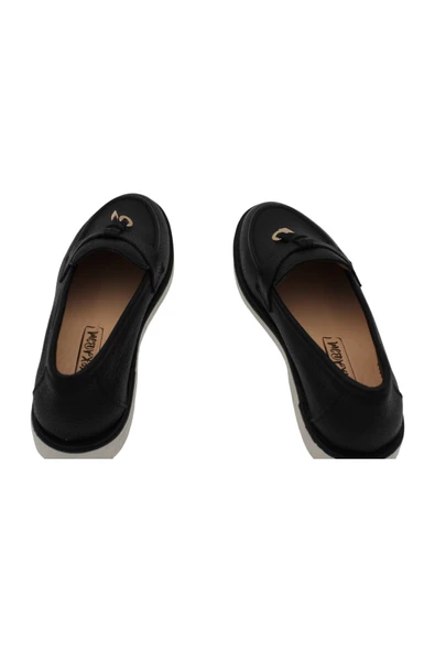 Hakiki Deri Siyah Kadın Ayakkabı Eva Taban Loafer - Resim 7