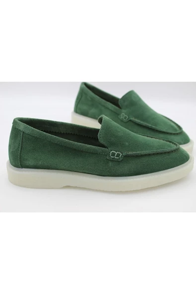 Hakiki Deri Yeşil Kadın Günlük Ayakkabı Babet Loafer Makosen - 4