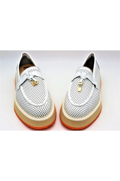 Hakiki Deri Kadın Günlük Ayakkabı Beyaz Loafer Makosen ürün görseli 1