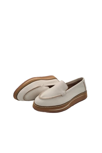 Gerçek Deri Bej Kadın Günlük Ayakkabı - Resim 5