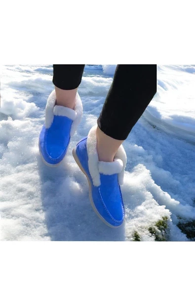 Gerçek Deri Mavi Süet Ve Beyaz Kürk Günlük Kadın Bot - Resim 5