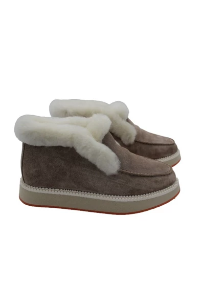 Gerçek Deri Bej Süet Ve Kürk Çok Hafif Günlük Kısa Kadın Bot - Resim 3