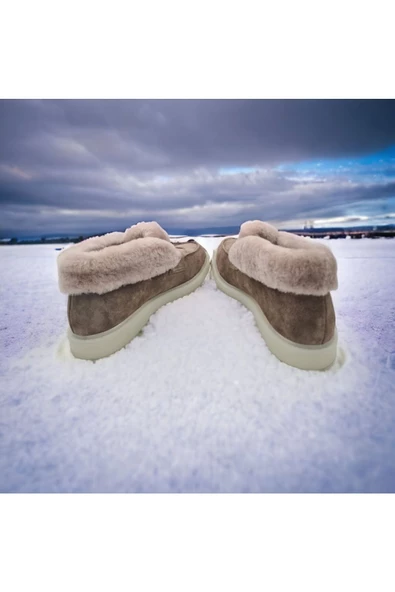 Hakiki Deri Içi Hakiki Kürk Bej Kadın Günlük Bot - 2