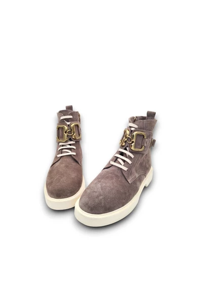 Bağcıklı Ve Fermuarlı Toka Detaylı Gerçek Deri Kahverengi Kadın Günlük Bot - 6