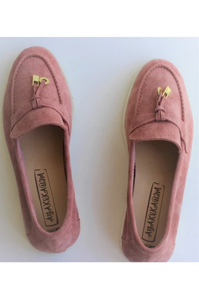 Hakiki Deri Pudra Küçük Ve Büyük Beden Günlük Kadın Ayakkabı Loafer Makosen - 2
