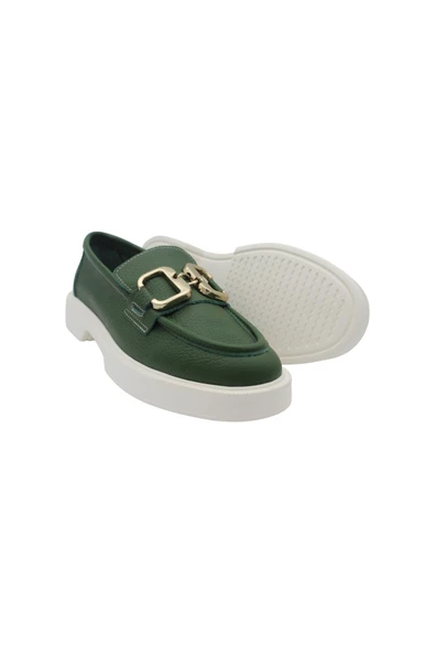 Gerçek Deri Yeşil Lüks Toka Detaylı Çok Hafif Rahat Günlük Kadın Ayakkabı - Resim 2