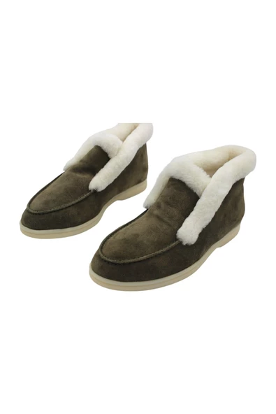 Gerçek Deri Haki Süet Ve Kürk Günlük Kadın Bot - Resim 4