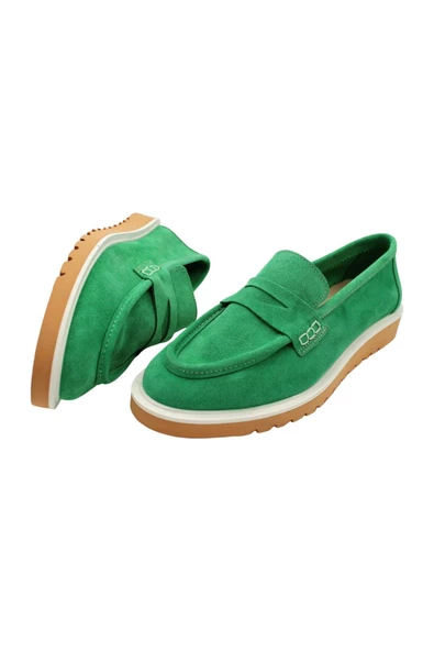 Gerçek Deri Yeşil Süet Çok Hafif Ve Rahat Günlük Kadın Ayakkabı
