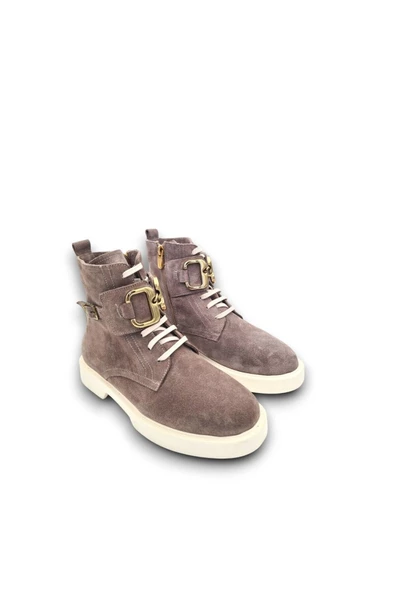 Bağcıklı Ve Fermuarlı Toka Detaylı Gerçek Deri Kahverengi Kadın Günlük Bot - 7