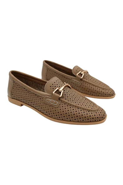 Gerçek Deri Taba Lazerli Yazlık Kadın Ayakkabı - 2