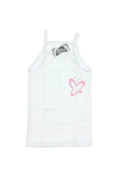 Gümüş Kız Çocuk İp Askı Taşlı Atlet 3055 - 6 Adet Beyaz 3 (5-6 YAŞ) - 3