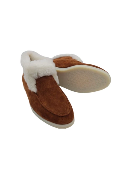 Gerçek Deri Taba Süet Ve Gerçek Beyaz Kürk Günlük Kadın Bot - 4