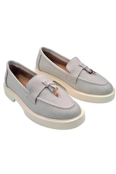 Hakiki Deri Açık Gri Kadın Günlük Ayakkabı - Resim 3
